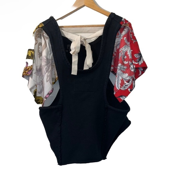 JW ANDERSON scarf top black multicolor size 6 floral French terry twill panel - Picture 7 of 14